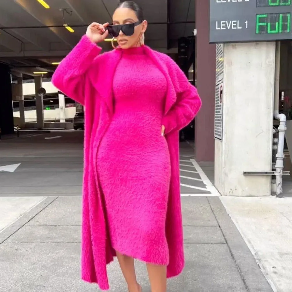 Double-sided Loose Long Velvet Cardigan Sweater and Dress