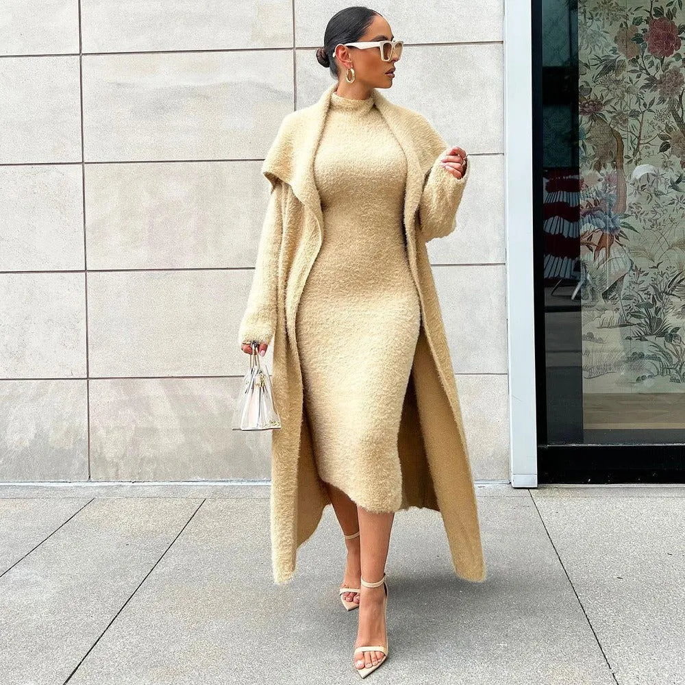 Double-sided Loose Long Velvet Cardigan Sweater and Dress
