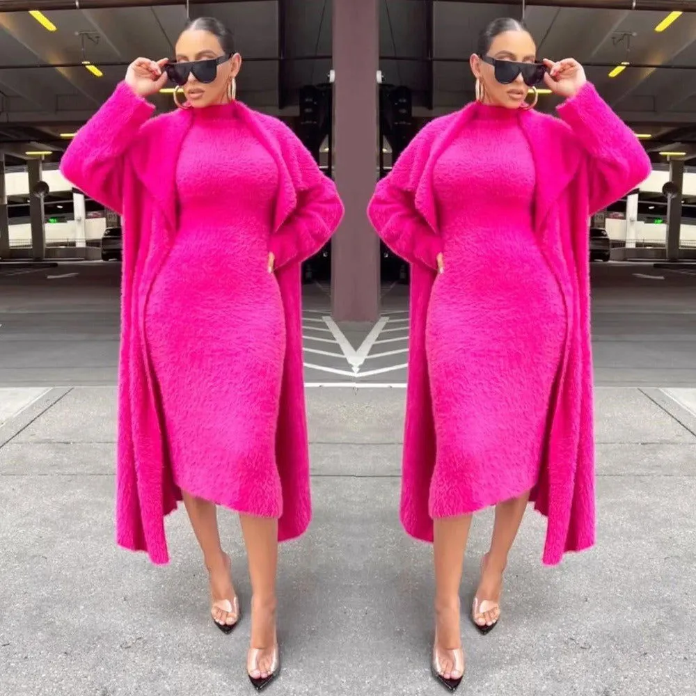 Double-sided Loose Long Velvet Cardigan Sweater and Dress