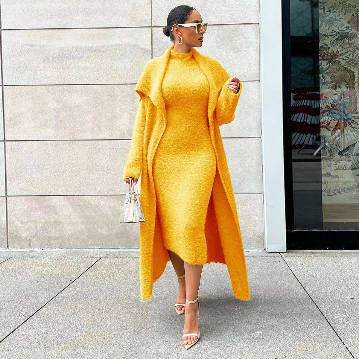 Double-sided Loose Long Velvet Cardigan Sweater and Dress