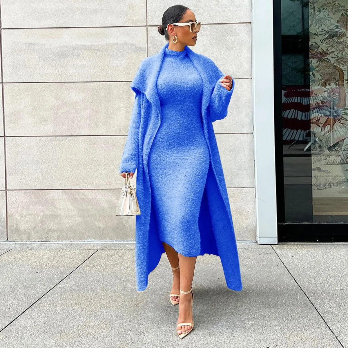 Double-sided Loose Long Velvet Cardigan Sweater and Dress