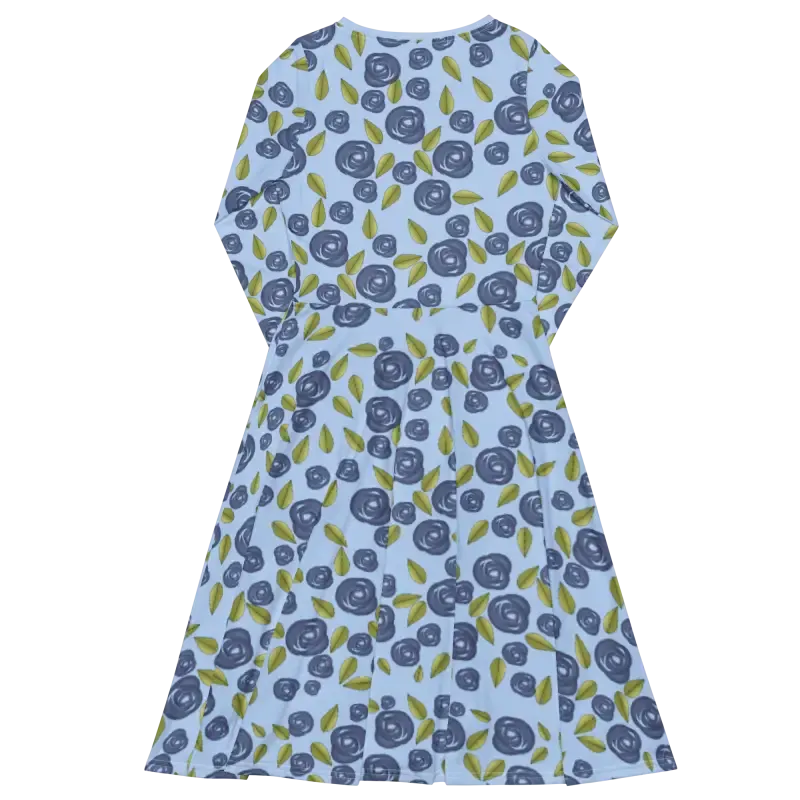 Eco Blue Roses Long Sleeve Midi Dress