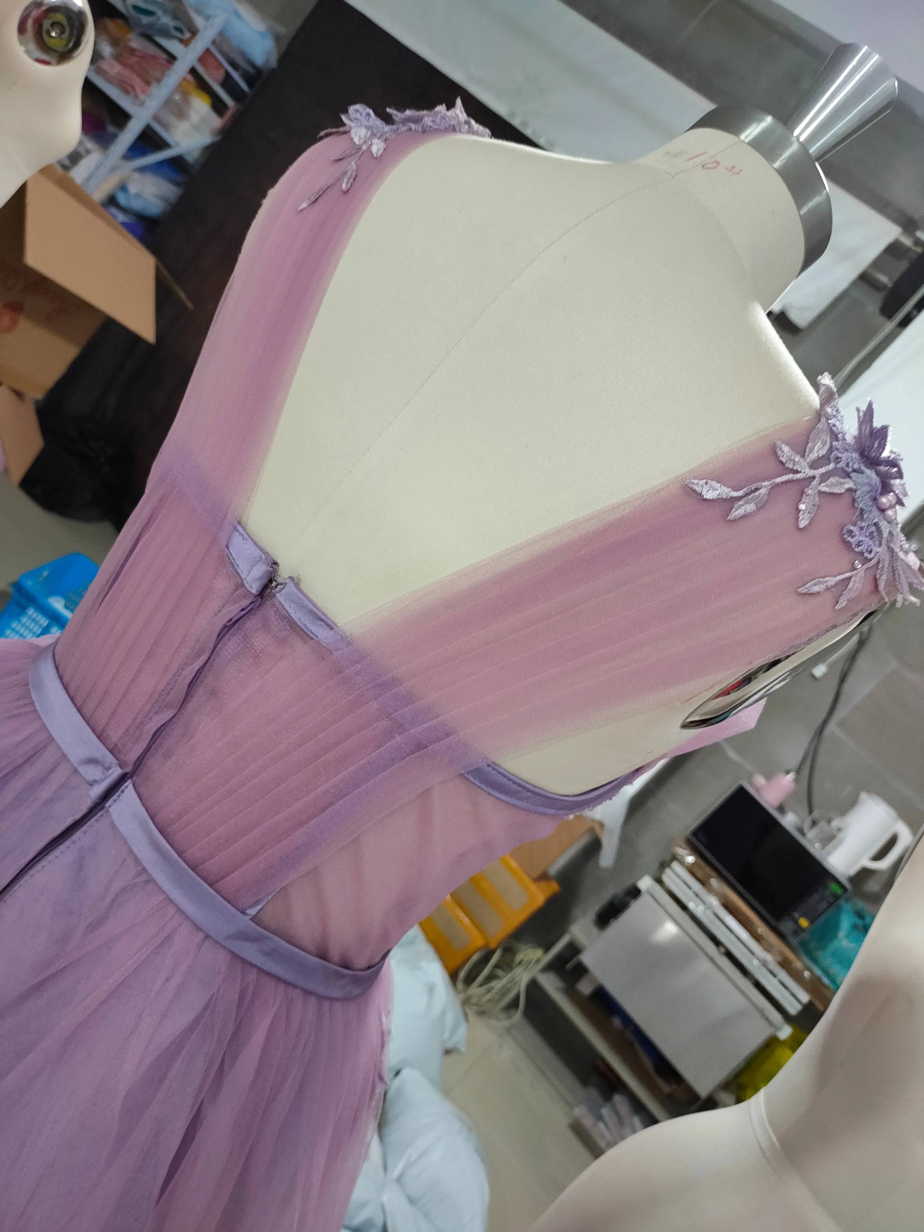 Elegant Lavender Tiered Tulle Long Prom Dresses