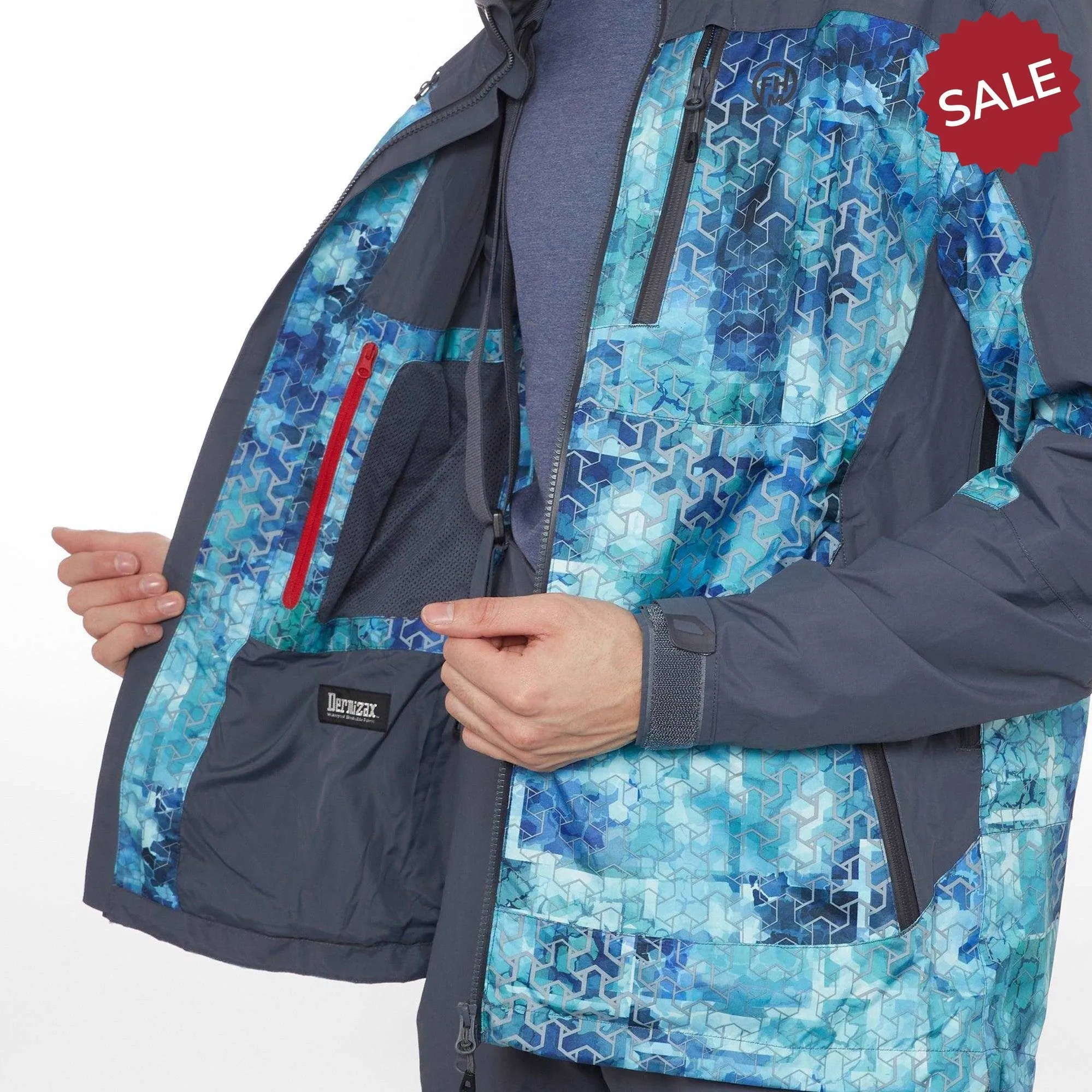 FHM Gale Fishing Jacket Mens Waterproof 20000 mm Print Blue