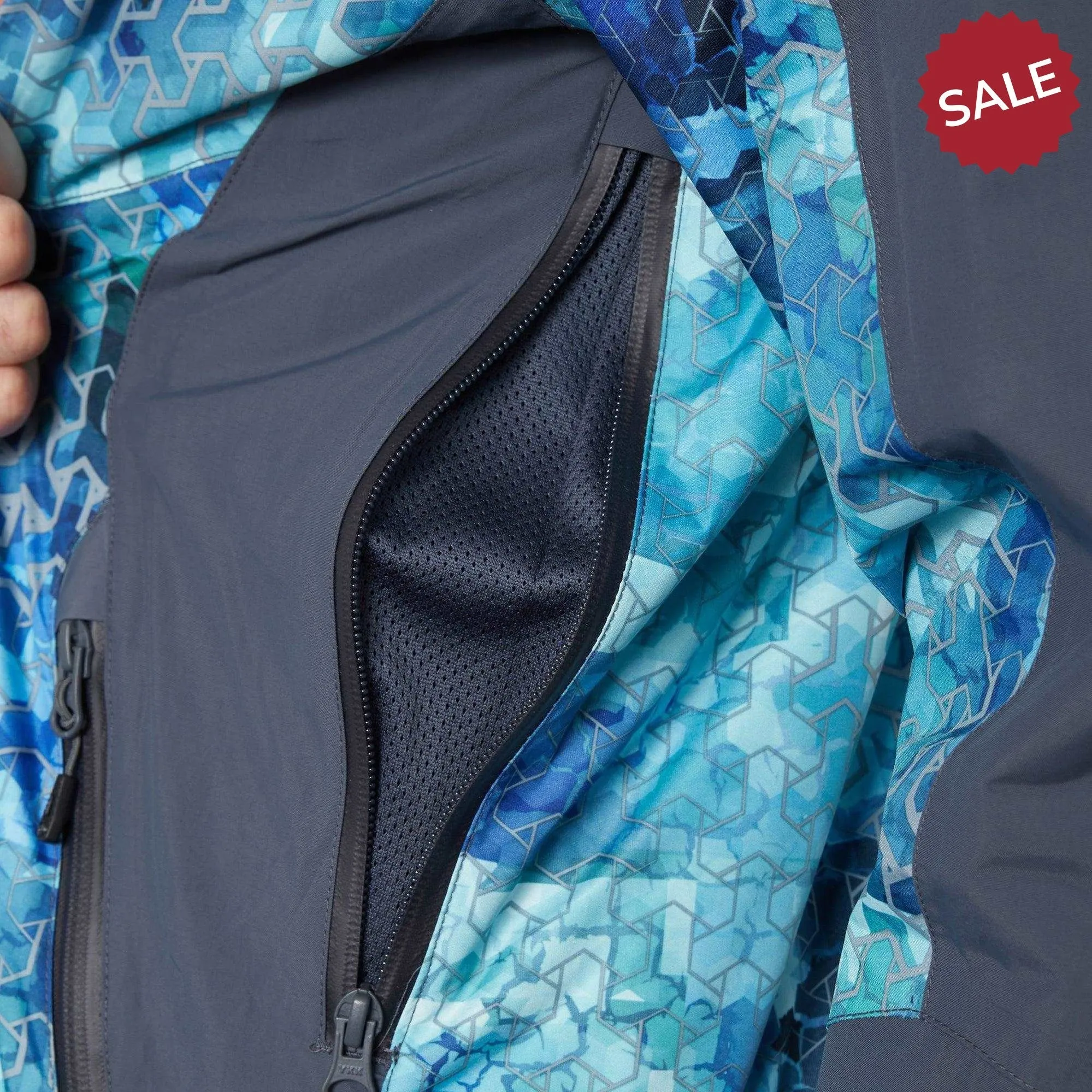 FHM Gale Fishing Jacket Mens Waterproof 20000 mm Print Blue