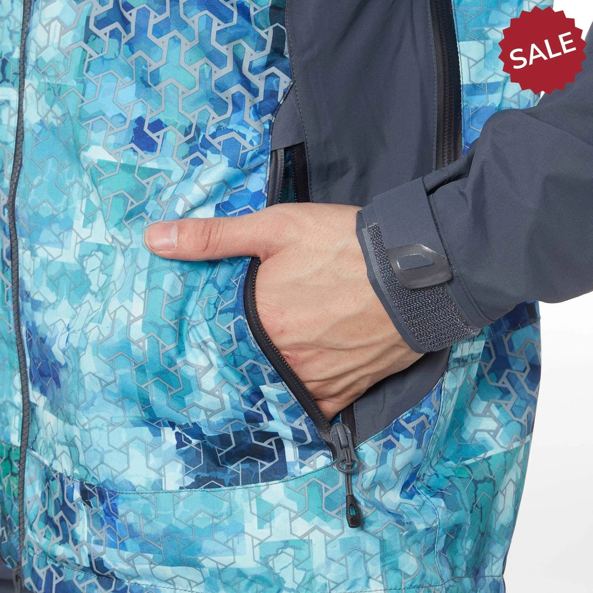 FHM Gale Fishing Jacket Mens Waterproof 20000 mm Print Blue