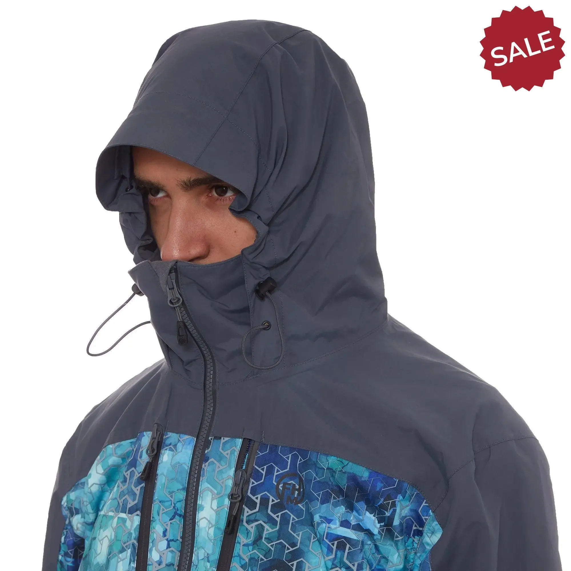 FHM Gale Fishing Jacket Mens Waterproof 20000 mm Print Blue