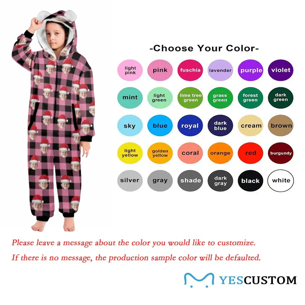 Flannel Fleece Adult/Kid Onesie Pajamas Custom Face Buffalo Check Christmas Jumpsuit Homewear