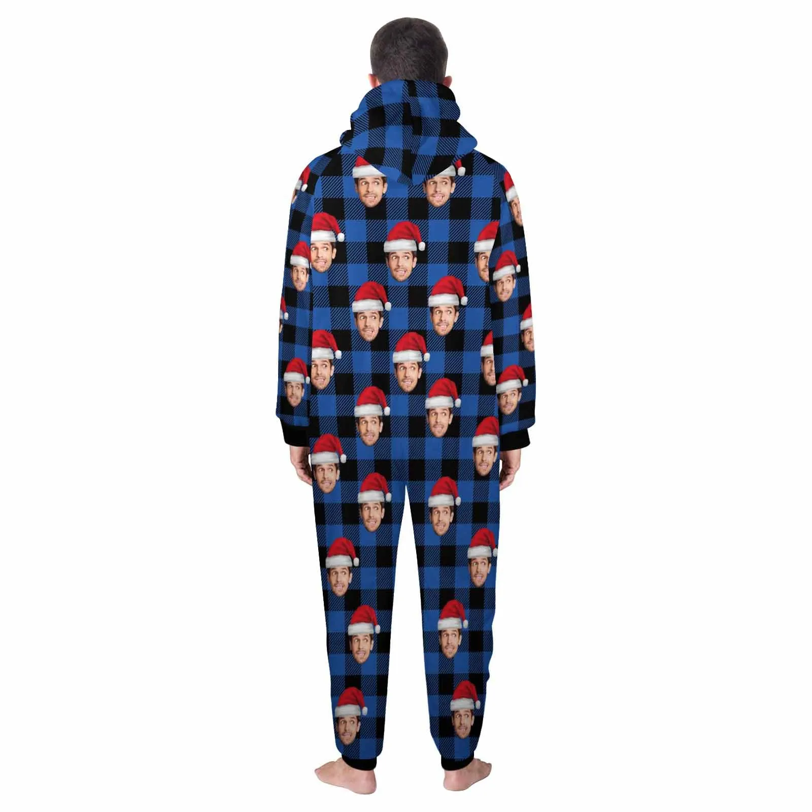 Flannel Fleece Adult/Kid Onesie Pajamas Custom Face Buffalo Check Christmas Jumpsuit Homewear
