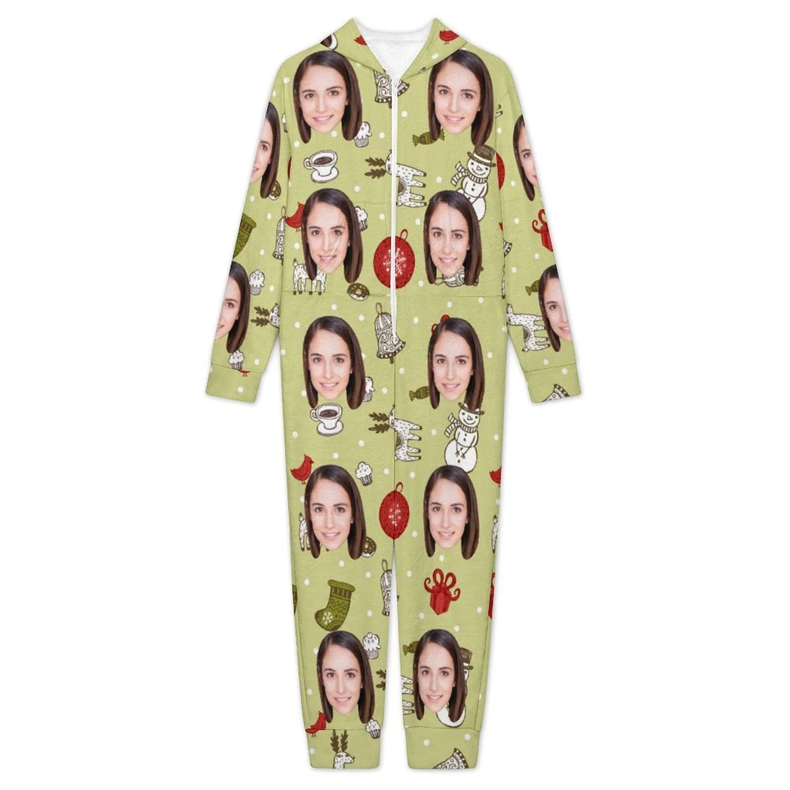 Flannel Fleece Adult/Kid Onesie Pajamas Custom Face Christmas Jumpsuit Homewear