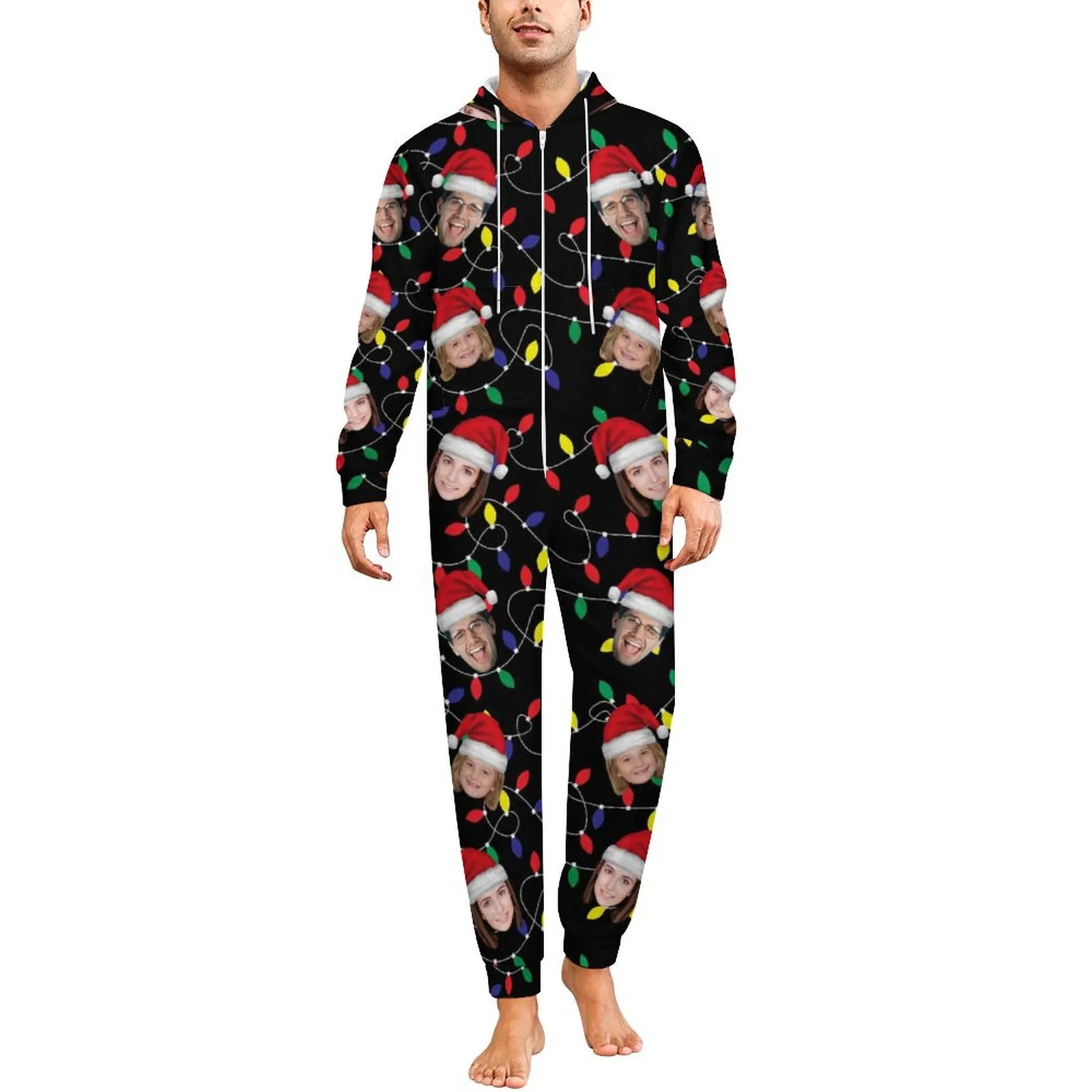 Flannel Fleece Adult/Kid Onesie Pajamas Custom Face Christmas Jumpsuit Homewear