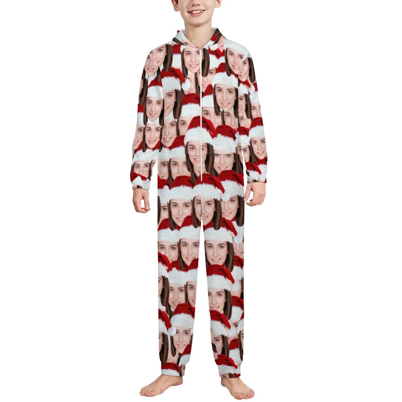 Flannel Fleece Adult/Kid Onesie Pajamas Custom Face Christmas Jumpsuit Homewear
