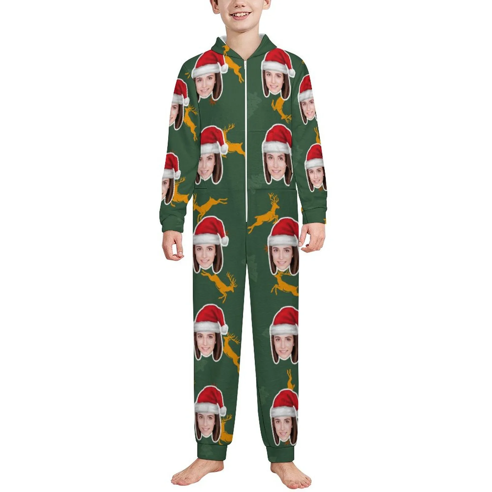 Flannel Fleece Adult/Kid Onesie Pajamas Custom Face Christmas Jumpsuit Homewear