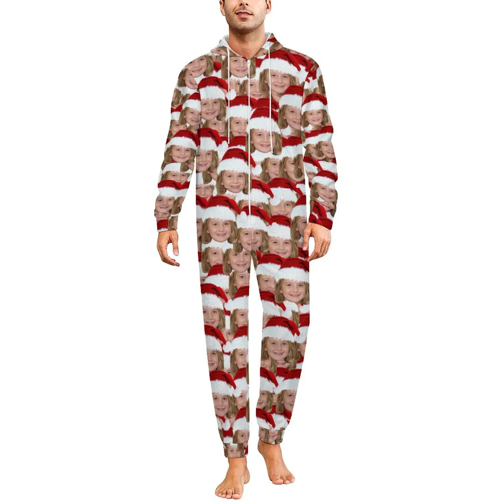 Flannel Fleece Adult/Kid Onesie Pajamas Custom Face Christmas Jumpsuit Homewear