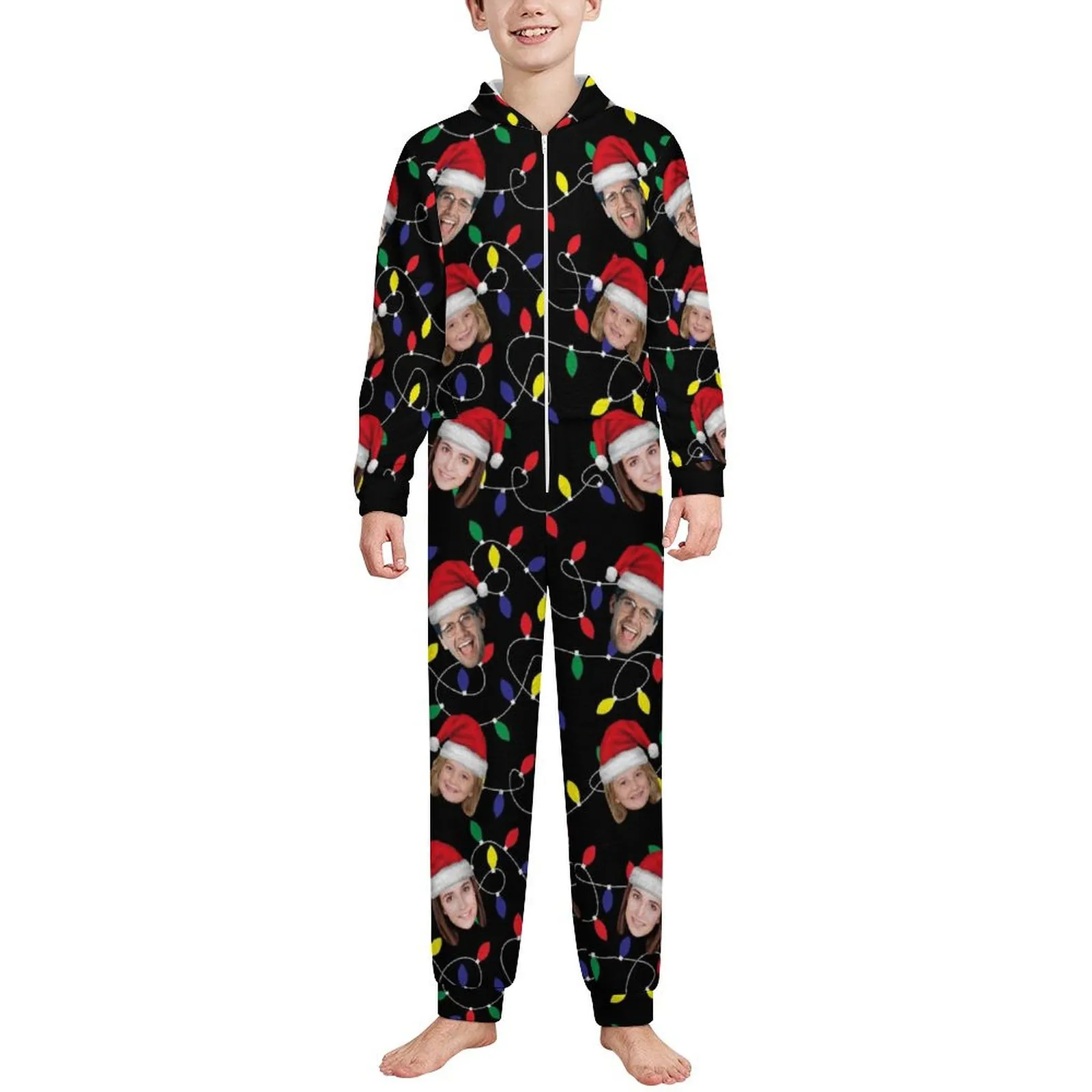 Flannel Fleece Adult/Kid Onesie Pajamas Custom Face Christmas Jumpsuit Homewear
