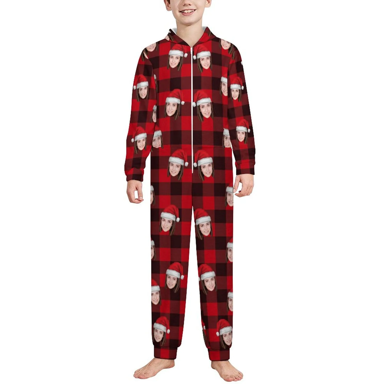 Flannel Fleece Adult/Kid Onesie Pajamas Custom Face Christmas Jumpsuit Homewear