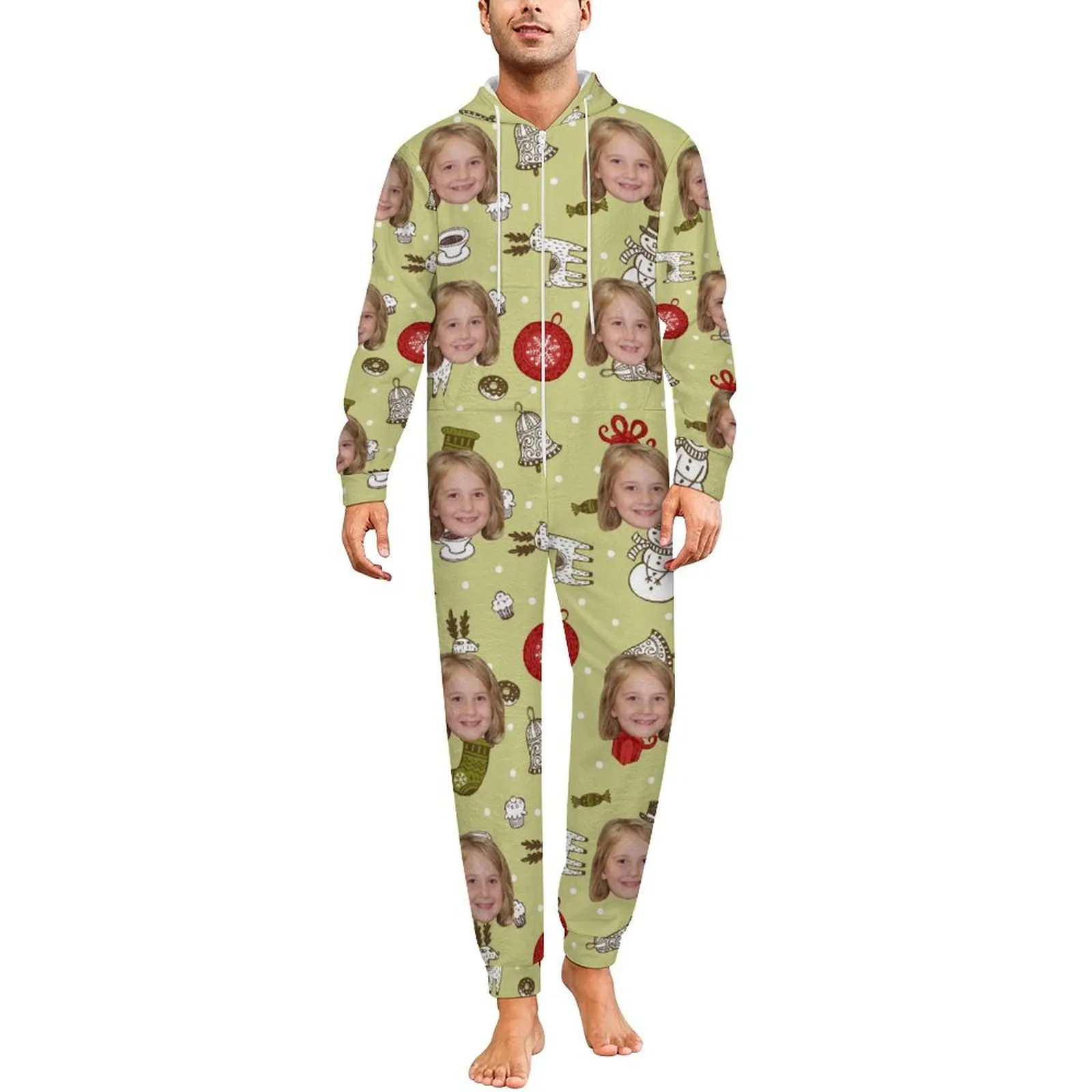 Flannel Fleece Adult/Kid Onesie Pajamas Custom Face Christmas Jumpsuit Homewear