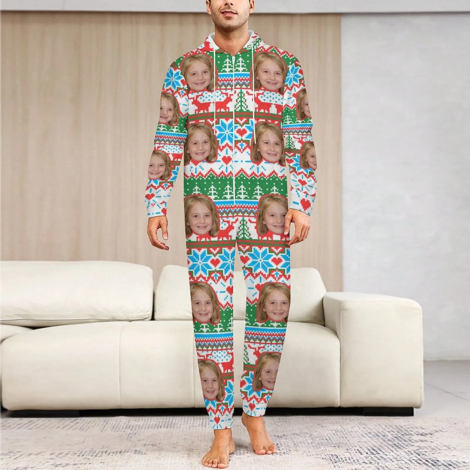 Flannel Fleece Adult/Kid Onesie Pajamas Custom Face Christmas Jumpsuit Homewear