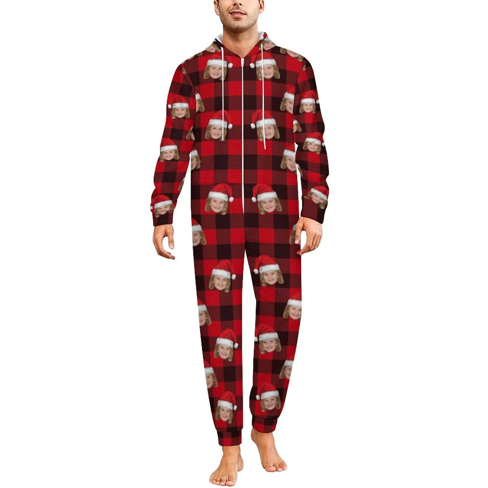 Flannel Fleece Adult/Kid Onesie Pajamas Custom Face Christmas Jumpsuit Homewear