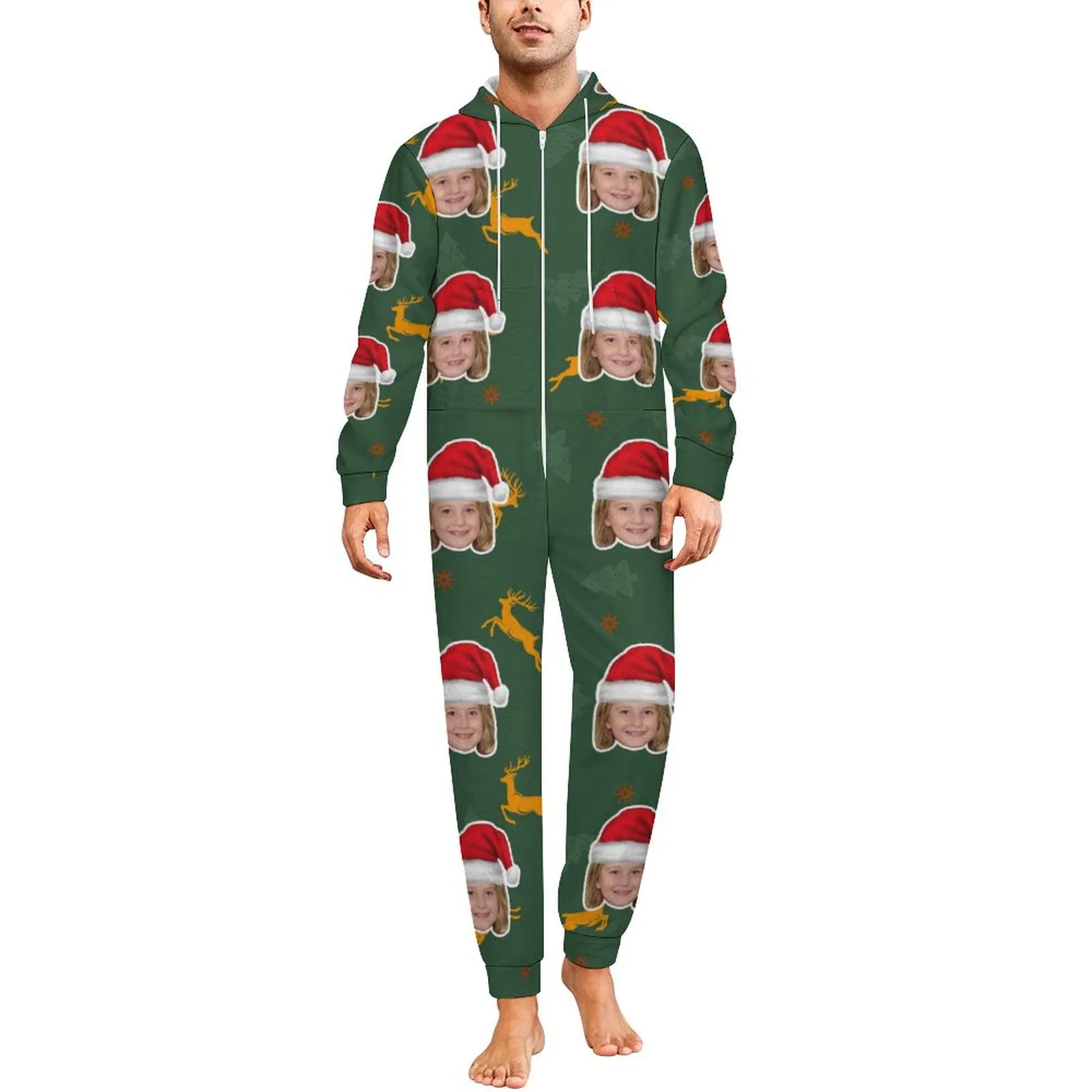 Flannel Fleece Adult/Kid Onesie Pajamas Custom Face Christmas Jumpsuit Homewear