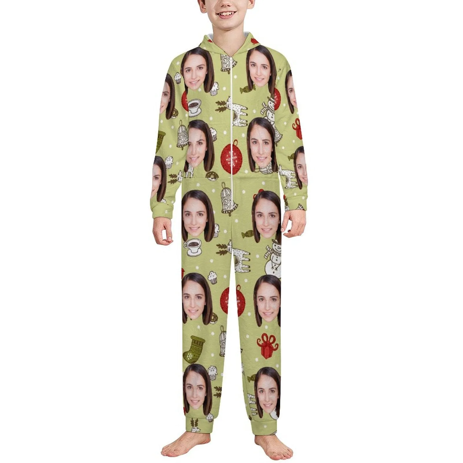 Flannel Fleece Adult/Kid Onesie Pajamas Custom Face Christmas Jumpsuit Homewear