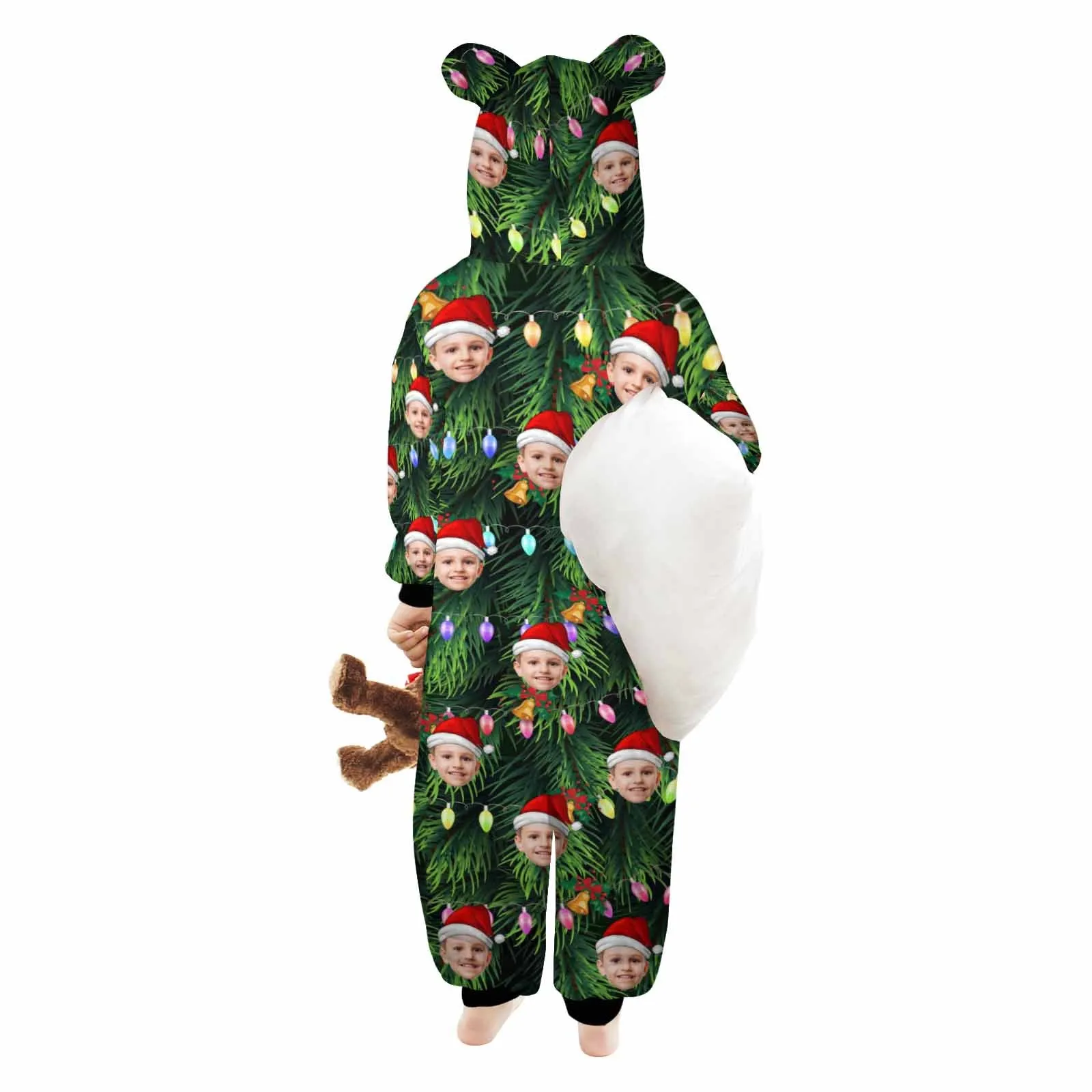 Flannel Fleece Adult/Kid Onesie Pajamas Custom Face Christmas Lights Jumpsuit Homewear