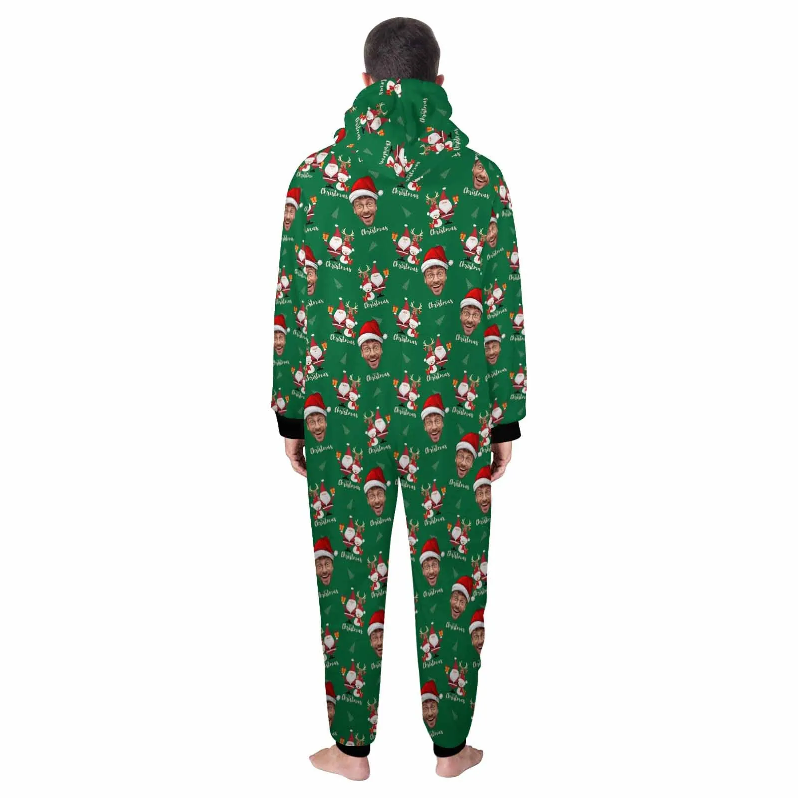 Flannel Fleece Adult/Kid Onesie Pajamas Custom Face Christmas Santa Jumpsuit Homewear