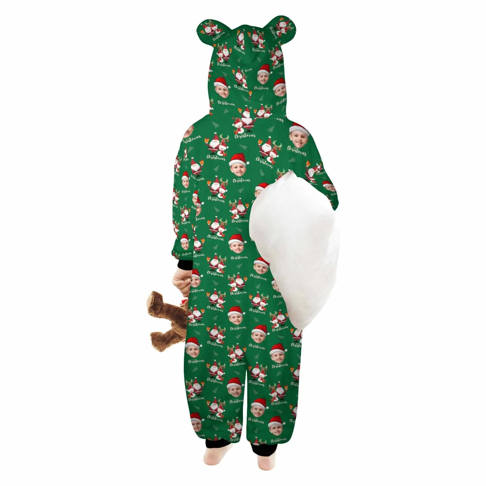 Flannel Fleece Adult/Kid Onesie Pajamas Custom Face Christmas Santa Jumpsuit Homewear