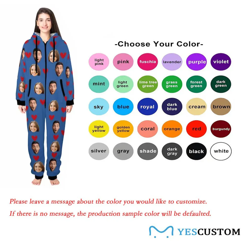 Flannel Fleece Onesie Pajamas Custom Face Love Heart Jumpsuit Homewear