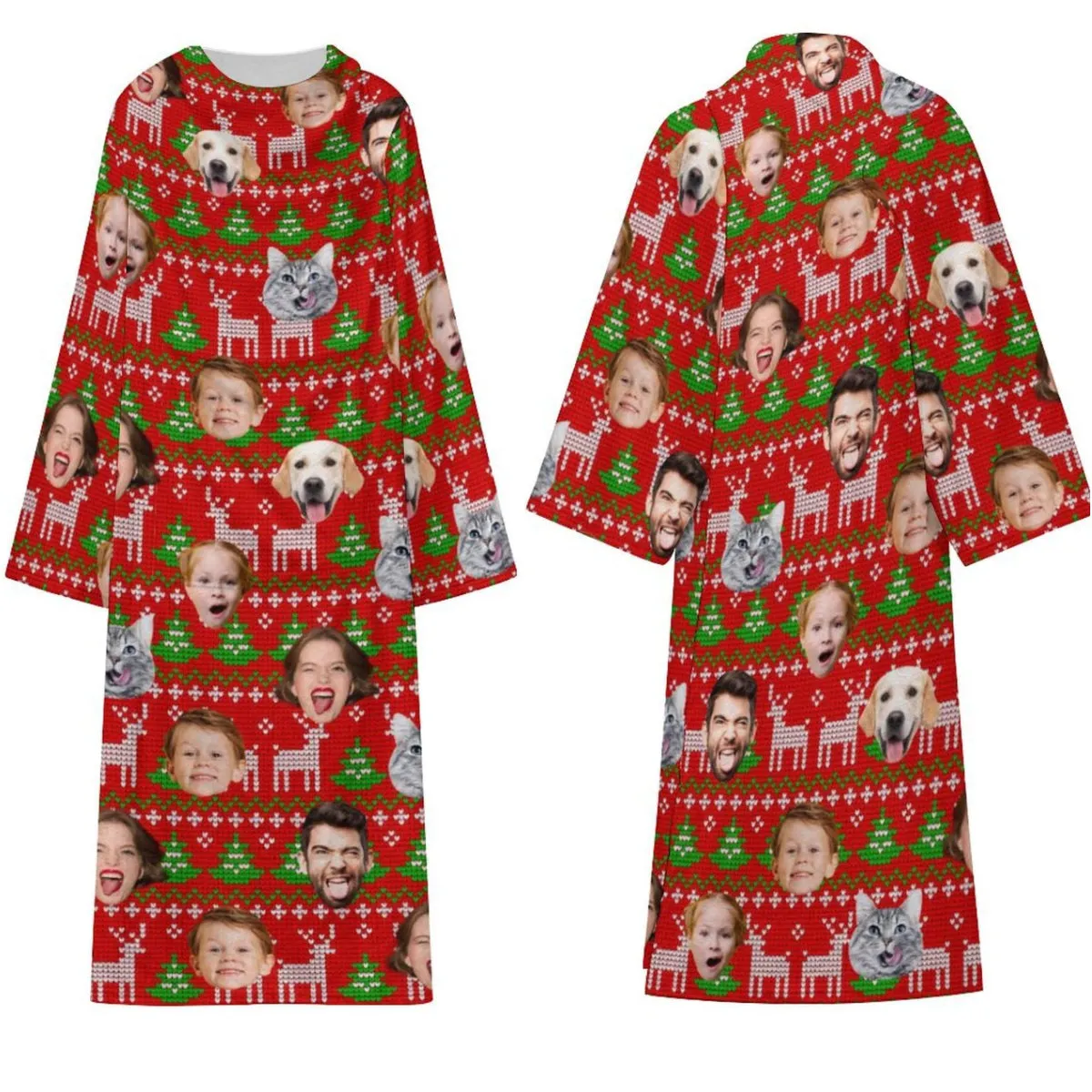 Flannel Wearable Blanket Robe Custom Face Covered Robe Oversized Hoodie Fleece Blanket Christmas Gift