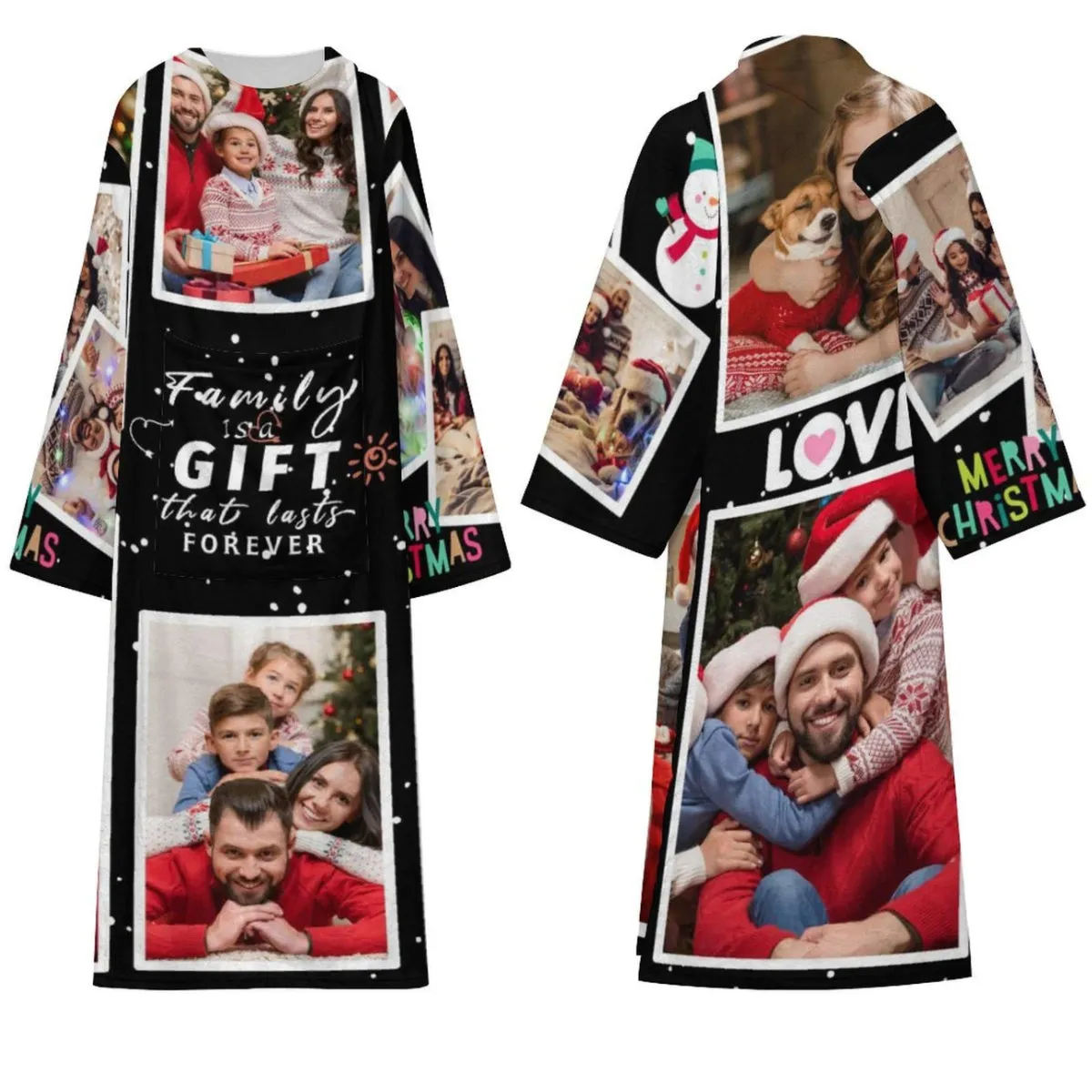 Flannel Wearable Blanket Robe Custom Photo Covered Robe Oversized Hoodie Fleece Blanket Christmas Gift