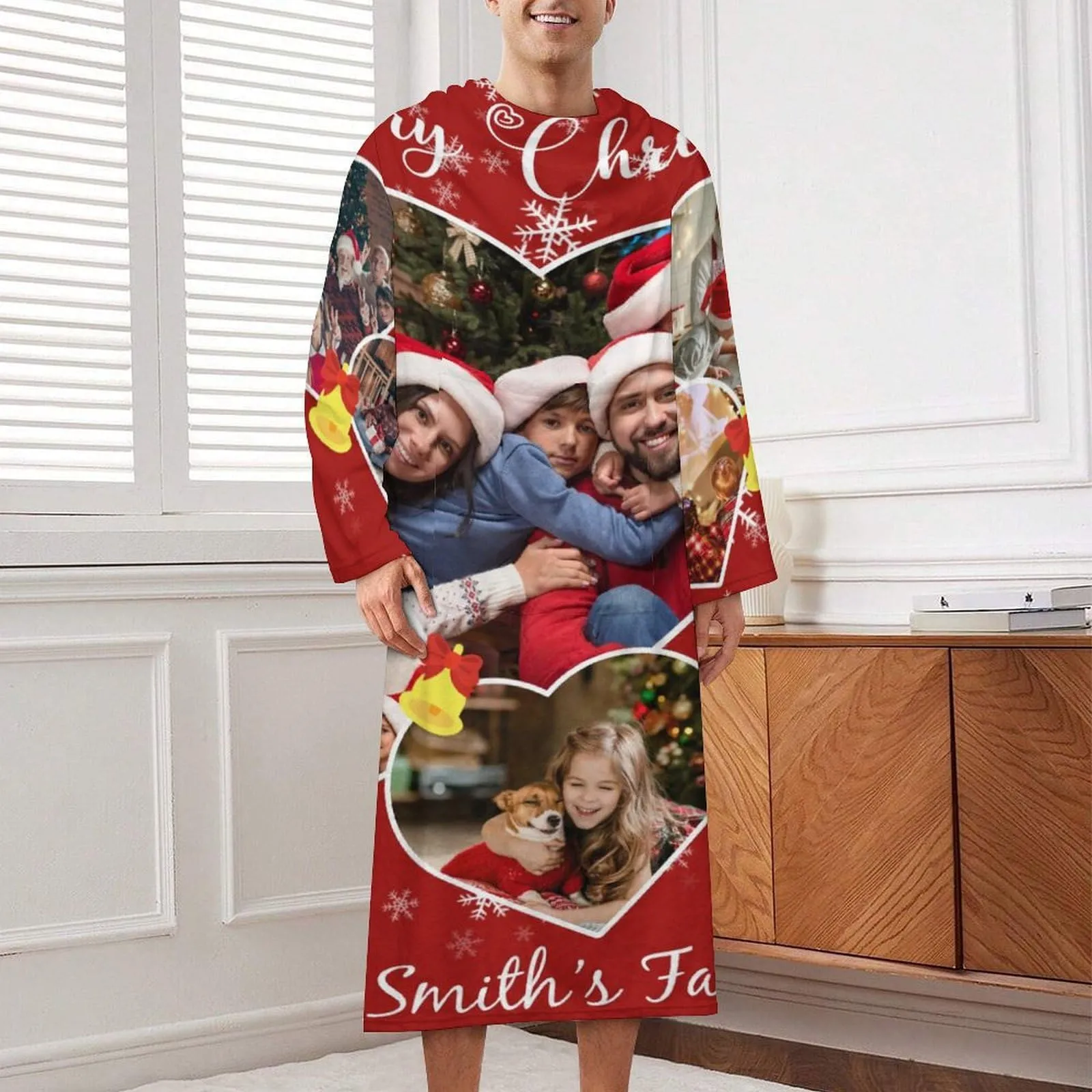 Flannel Wearable Blanket Robe Custom Photo Covered Robe Oversized Hoodie Fleece Blanket Christmas Gift