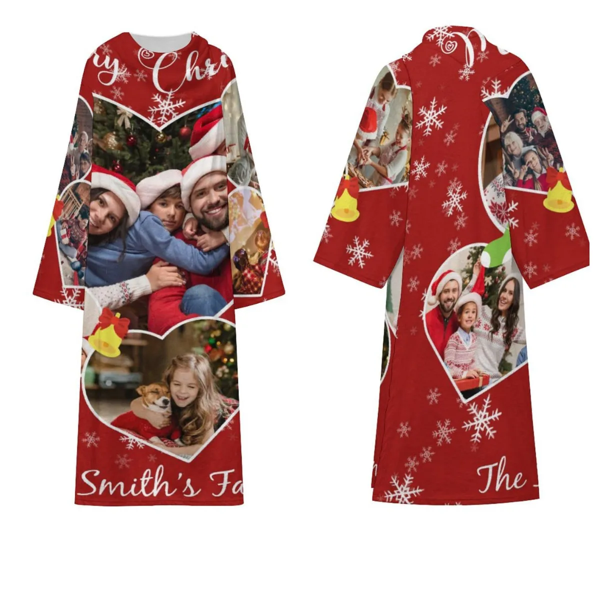 Flannel Wearable Blanket Robe Custom Photo Covered Robe Oversized Hoodie Fleece Blanket Christmas Gift