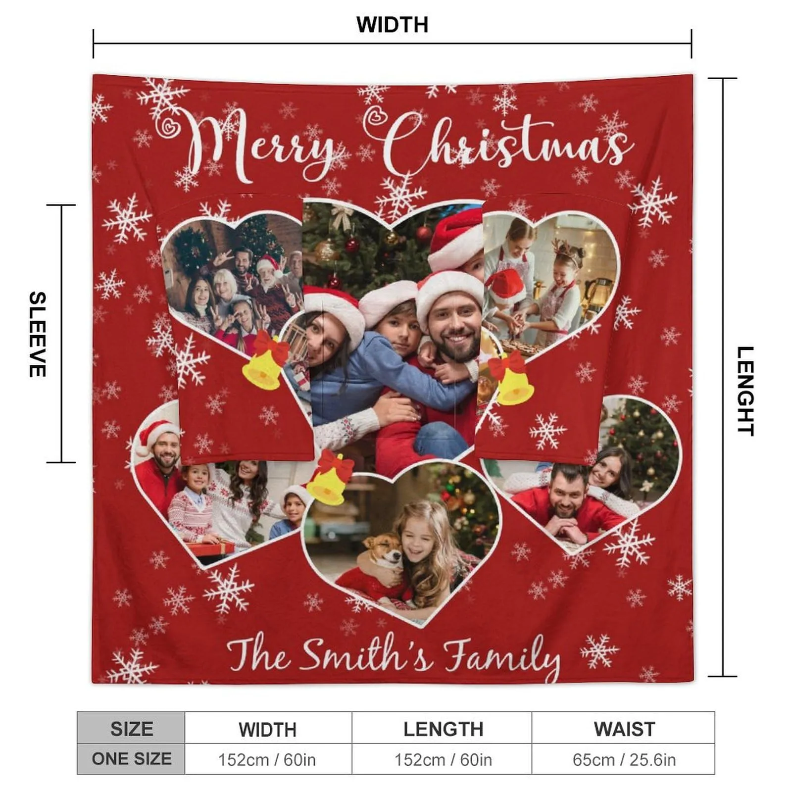 Flannel Wearable Blanket Robe Custom Photo Covered Robe Oversized Hoodie Fleece Blanket Christmas Gift