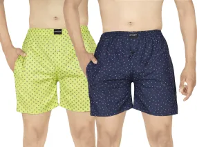 Fluro Green & Navy Printed Boxers Combo