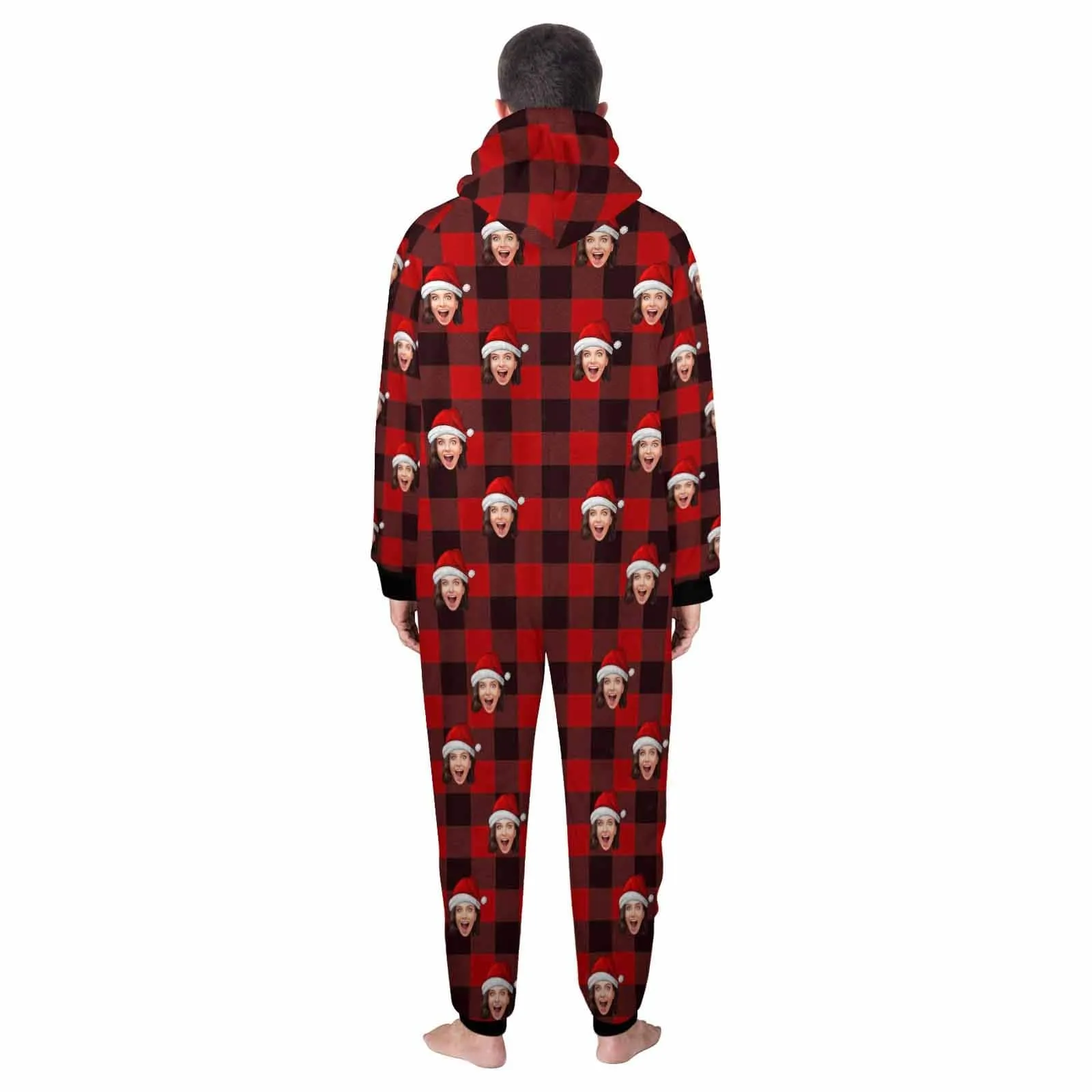 Funny Flannel Fleece Adult/Kid Onesie Pajamas Custom Face Christmas Buffalo Check Jumpsuit Homewear