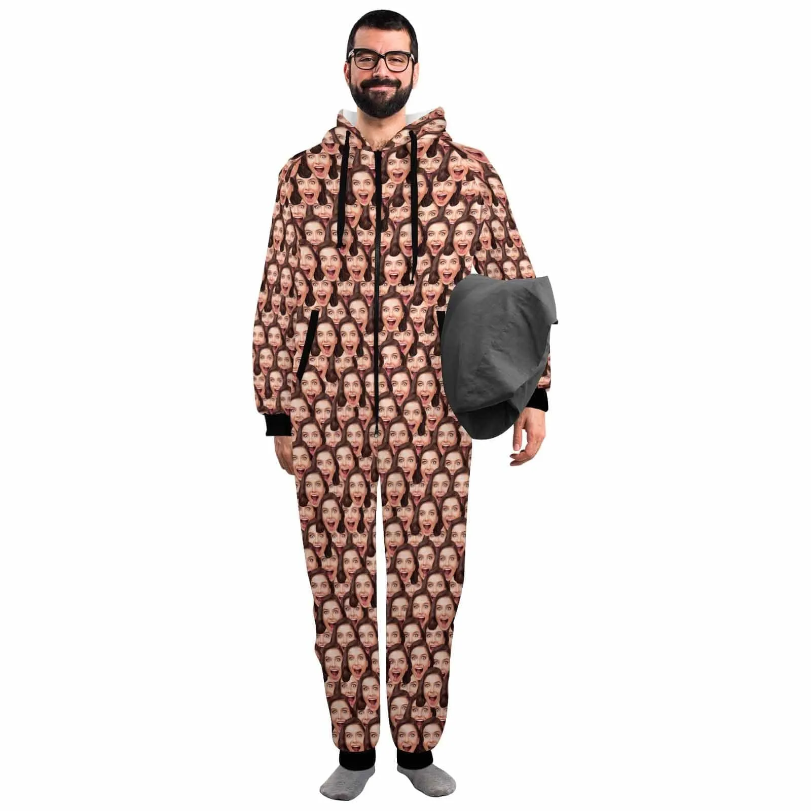 Funny Flannel Fleece Adult/Kid Onesie Pajamas Custom Seamless Face Jumpsuit Homewear