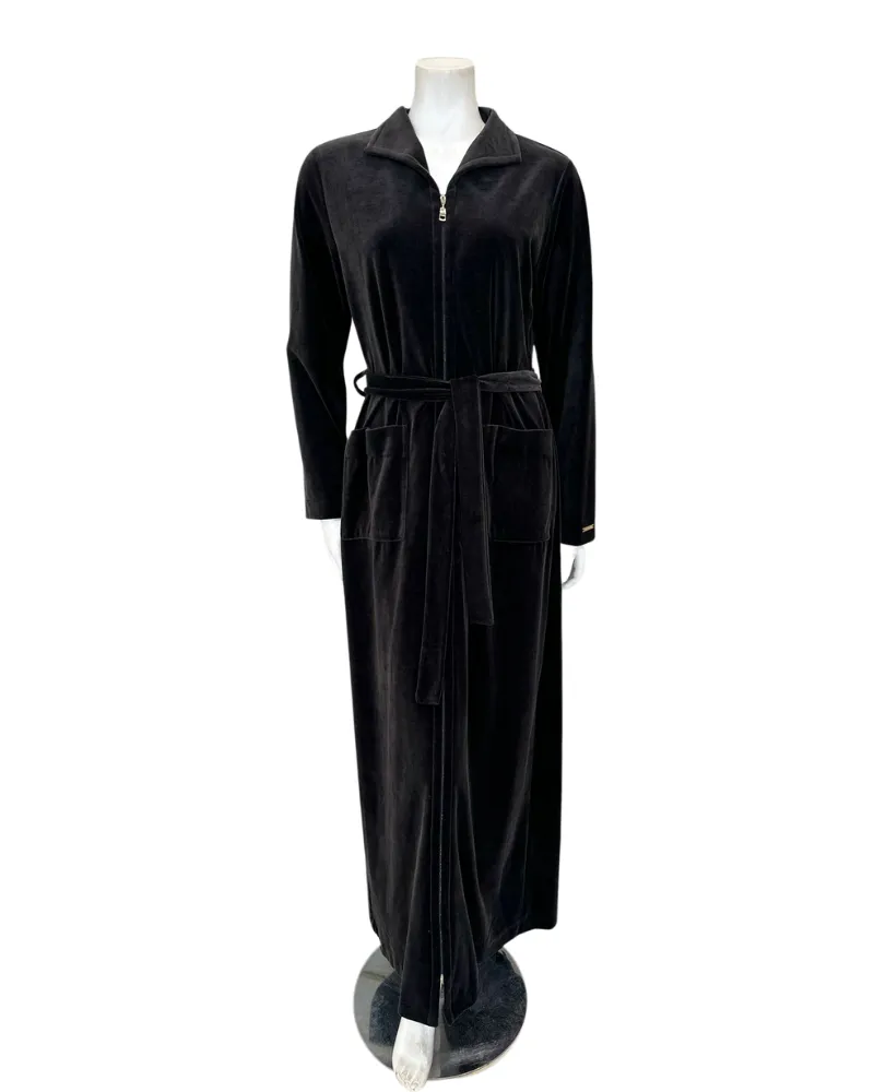 Furstenberg Black Velour Zippered Morning Robe