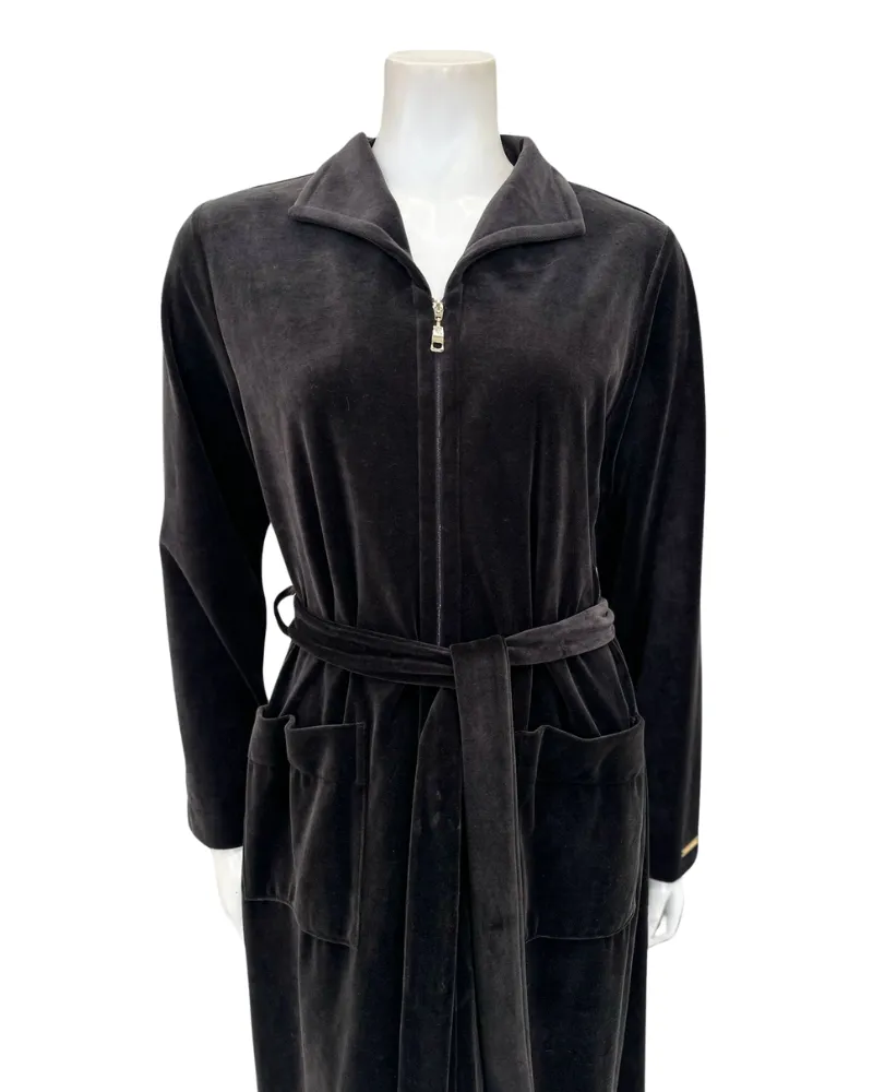 Furstenberg Black Velour Zippered Morning Robe