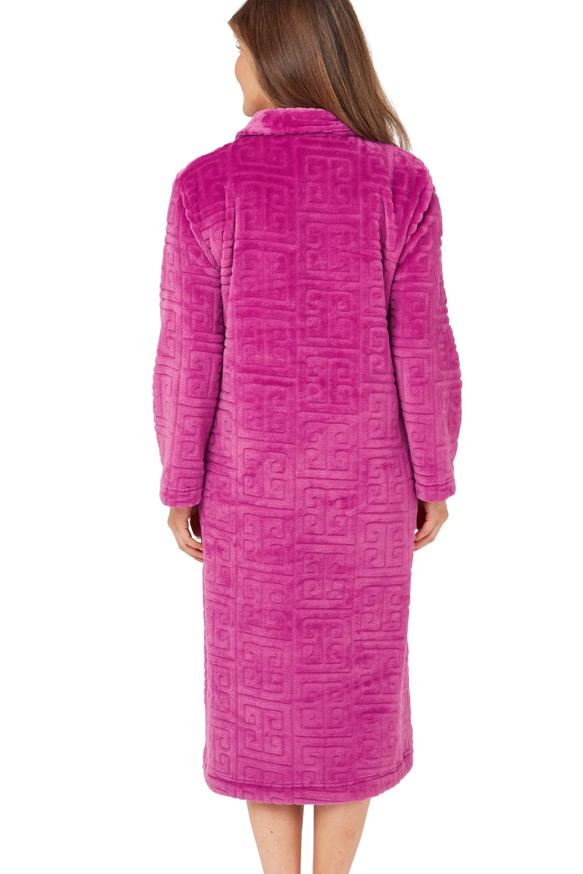 Greek Key Motif Embossed Fleece Button-Through Housecoat