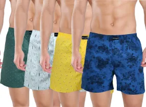 Green Cream Yellow Navy Funky Printed Boxers Combo