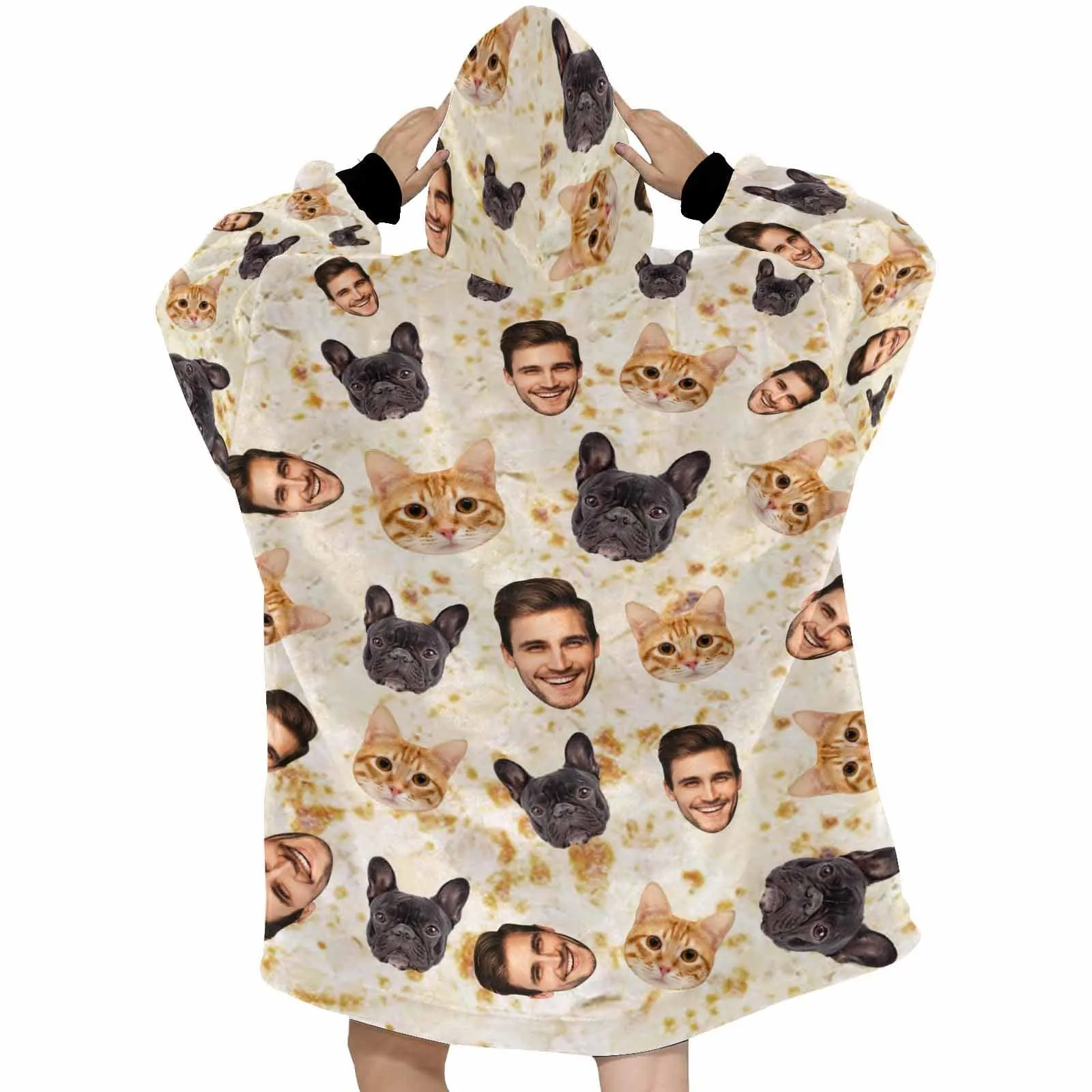 【Highly Recommend】 #Top 1 Wearable Blanket Hoodie Custom Faces Blanket Hoodie for Women Personalized Oversized Hoodie Fleece Blanket Photo Gifts