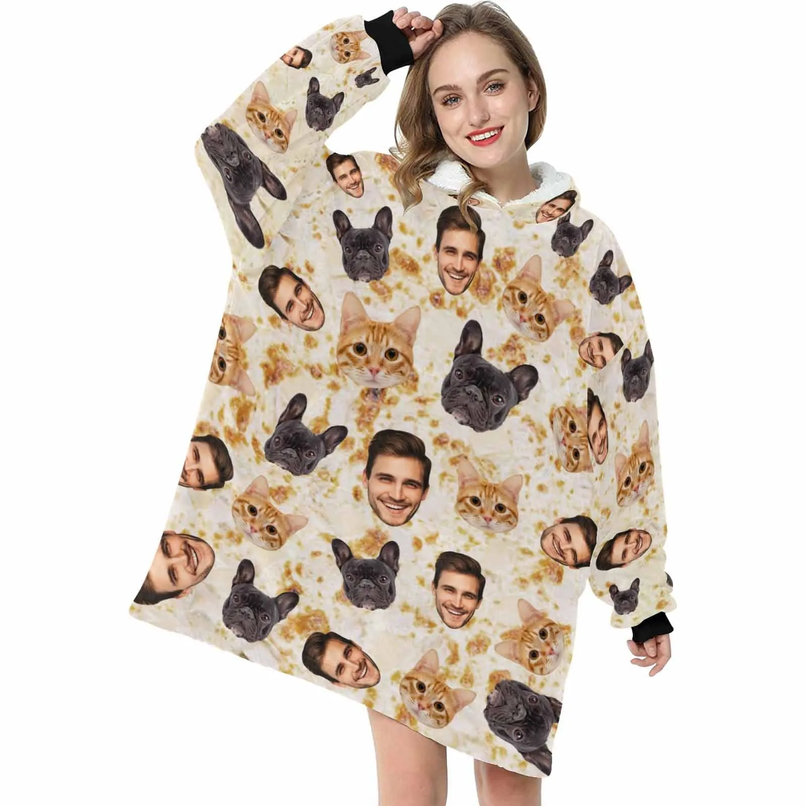 【Highly Recommend】 #Top 1 Wearable Blanket Hoodie Custom Faces Blanket Hoodie for Women Personalized Oversized Hoodie Fleece Blanket Photo Gifts
