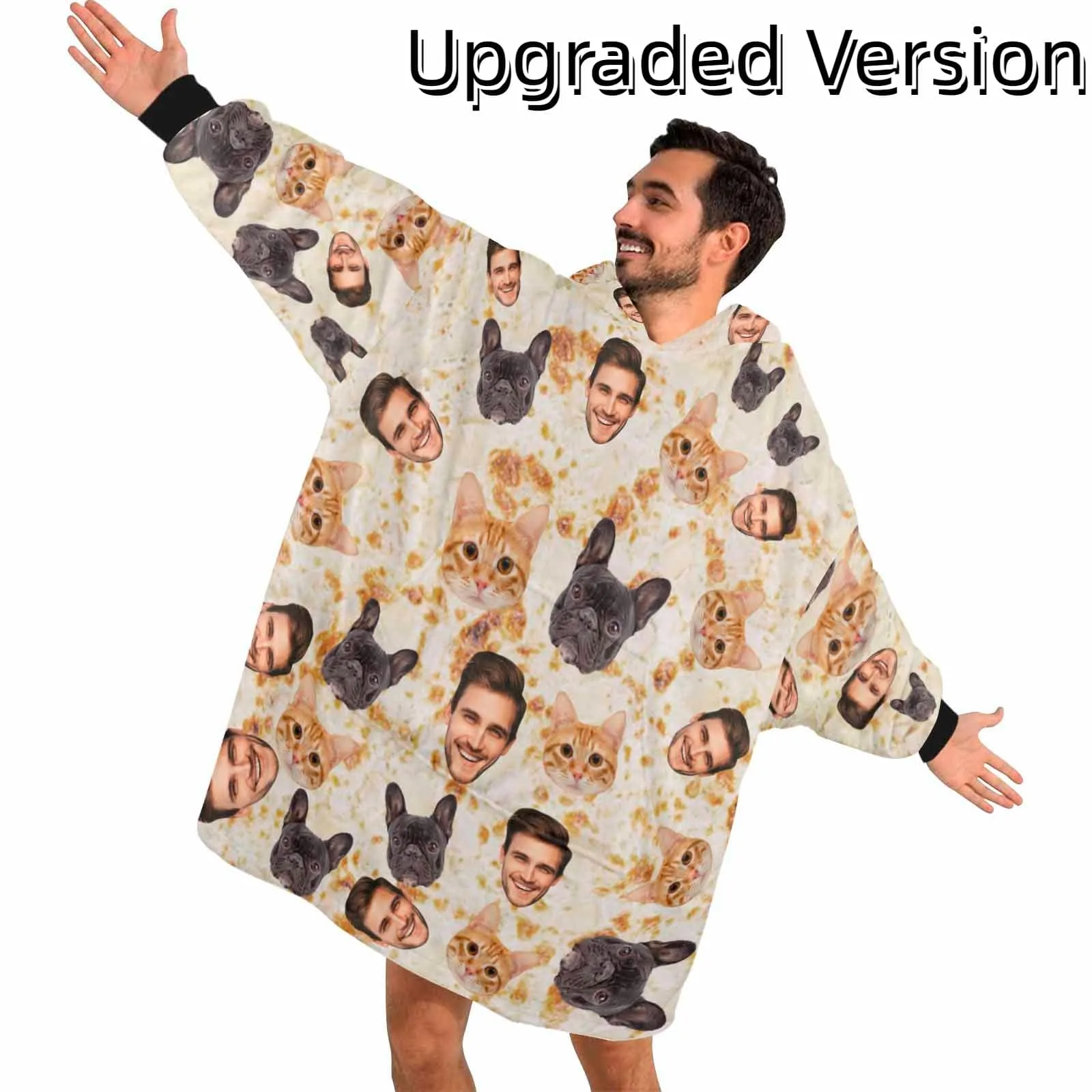 【Highly Recommend】 #Top 1 Wearable Blanket Hoodie Custom Faces Blanket Hoodie for Women Personalized Oversized Hoodie Fleece Blanket Photo Gifts