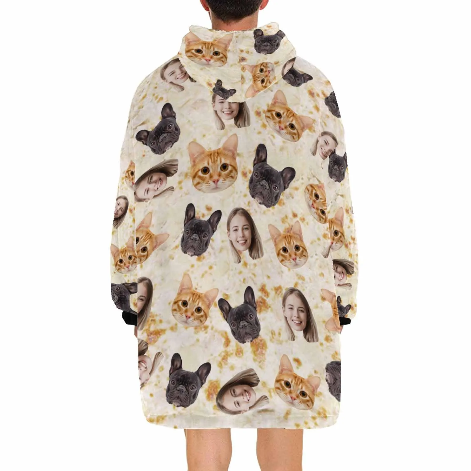 【Highly Recommend】 #Top 1 Wearable Blanket Hoodie Custom Faces Blanket Hoodie for Women Personalized Oversized Hoodie Fleece Blanket Photo Gifts