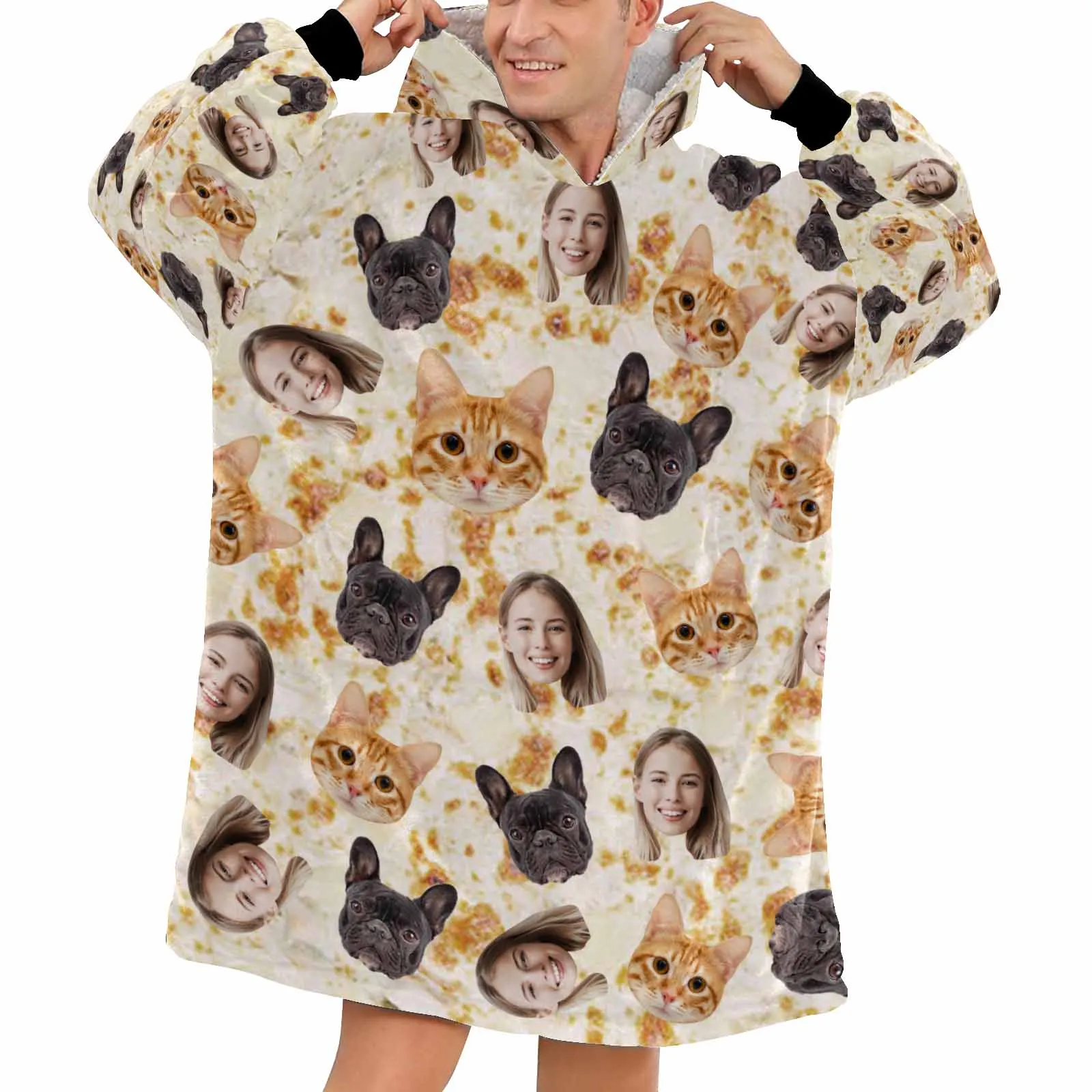 【Highly Recommend】 #Top 1 Wearable Blanket Hoodie Custom Faces Blanket Hoodie for Women Personalized Oversized Hoodie Fleece Blanket Photo Gifts
