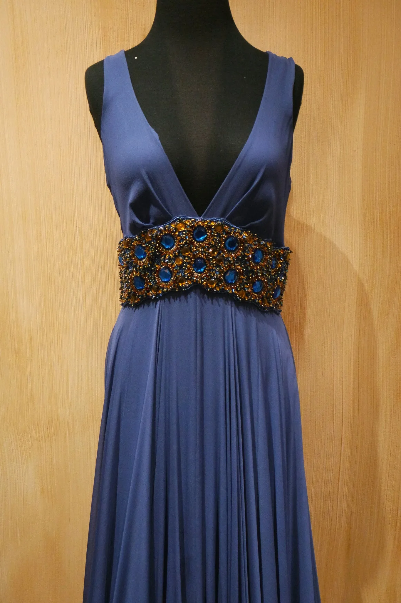 Jenny Packham Jeweled Navy Gown with Jeweled Waistband