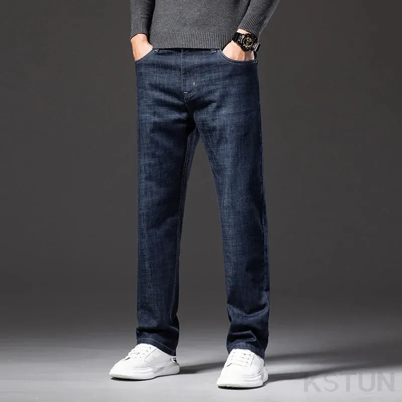 KSTUN Men Jeans Stretch Classic Business Casual Pants Straight Cut Men's Clothing 2024 New Man Trousers Jeans Male Denim Pants