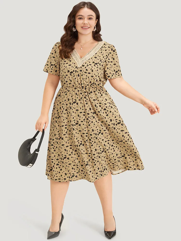 Leopard Print Patchwork Elastic Waist Pocket Dress