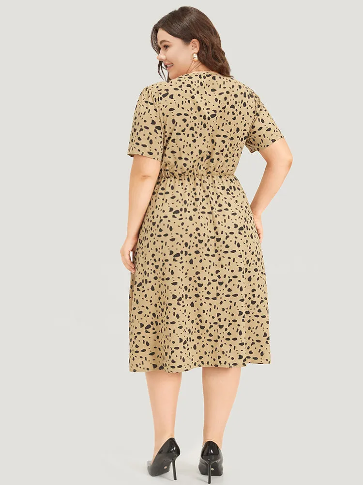 Leopard Print Patchwork Elastic Waist Pocket Dress